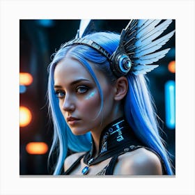 Blue Haired Girl With Wings Canvas Print