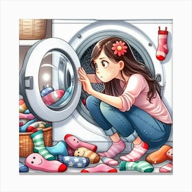 Girl In The Washing Machine Canvas Print