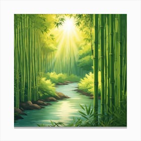 A Stream In A Bamboo Forest At Sun Rise Square Composition 257 Canvas Print