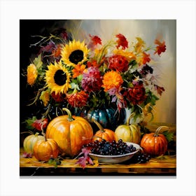 Autumn Blooms And Pumpkin Dreams Canvas Print