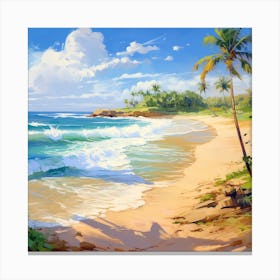 Beach With Palm Trees Canvas Print