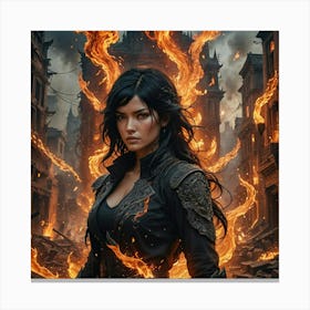 Girl Surrounded by Flames Canvas Print