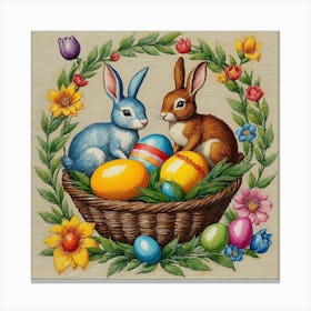 Easter Bunnies In Basket Canvas Print