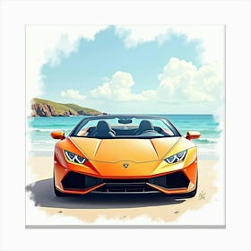 Lamborghini Huracán Spyder With A Watercolor Seascape Background 1 1 Canvas Print