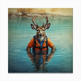 Deer In The Water 4 Canvas Print