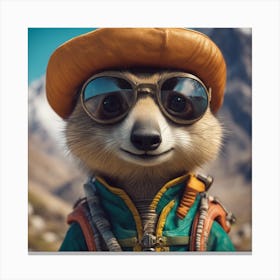 Close Up Portrait, Anthropomorphic Meerkat Mountaneer Wearing An Expedition Outfit, In The Himalayas Canvas Print