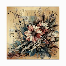 Music Notes And Flowers 4 Canvas Print