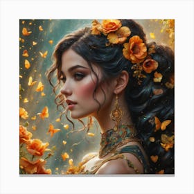 Beautiful Girl With Flowers Canvas Print