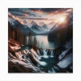 Waterfalls In The Mountains Canvas Print