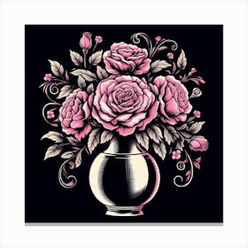 Pink Roses In A Vase 1 Canvas Print