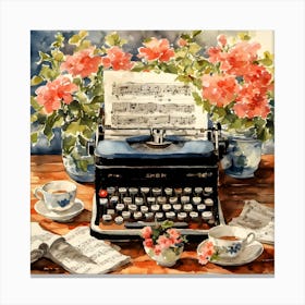 Typewriter And Flowers Canvas Print