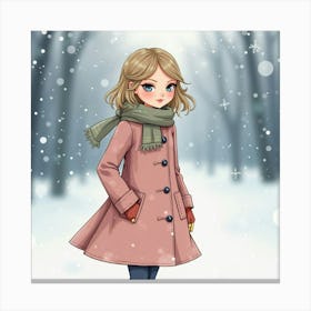 Taylor Swift In A Watercolor Winter Scene, With Snowflakes Softly Falling Canvas Print