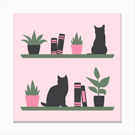 Cats On Bookshelves Canvas Print