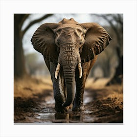 Elephant Walking Through A Puddle Canvas Print