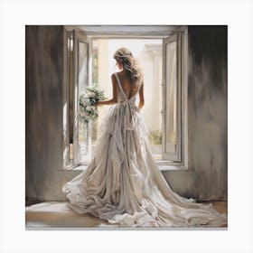 Bride Looking Out Of Window Canvas Print