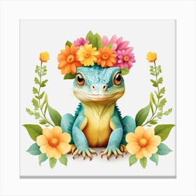 Floral Baby Iguana Nursery Illustration (13) Canvas Print