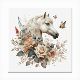 White Horse With Flowers 6 Canvas Print