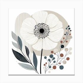 Scandinavian style, Large white poppy flower 3 Canvas Print