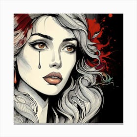 Girl With Tears On Her Face-Line Art 1 Canvas Print