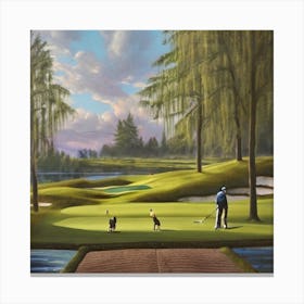 Golfers On The Green Canvas Print