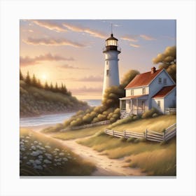 Lighthouse At Sunset 3 Canvas Print