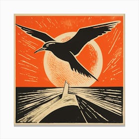 Retro Bird Lithograph Seagull 4 Canvas Print