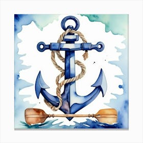 Anchor, Paddle and Rope watercolor painting 3 Canvas Print