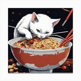 Cat Eating Noodles Canvas Print