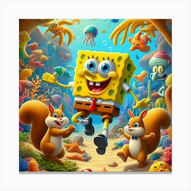 Spongebob Square Pants Playing Under The Sea 3 Canvas Print