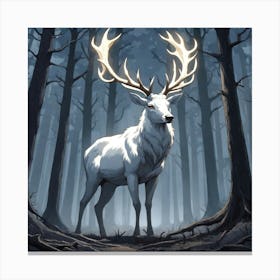A White Stag In A Fog Forest In Minimalist Style Square Composition 13 Canvas Print