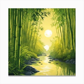 A Stream In A Bamboo Forest At Sun Rise Square Composition 364 Canvas Print