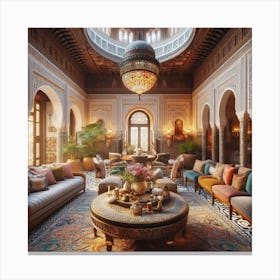 The dining hall in the middle of a traditional Moroccan house 10 Canvas Print