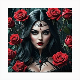 Gothic Girl With Roses 1 Canvas Print