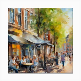 Amsterdam Cafes.Amsterdam city.summer. Cafes. Passersby, sidewalks. Oil colors. 11 Canvas Print