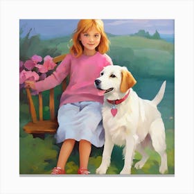 Girl And Her Dog Canvas Print