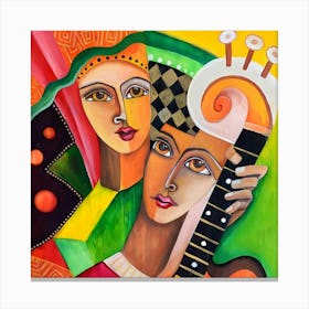 Two Women Playing Guitar Canvas Print