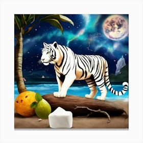 White Tiger On The Beach Canvas Print