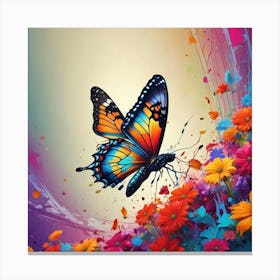 Butterfly With Flowers 10 Canvas Print