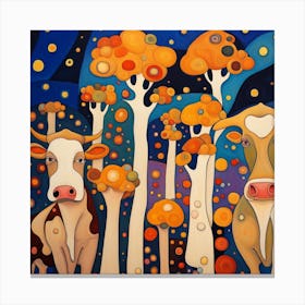 Cows In The Forest Canvas Print
