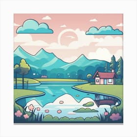 Landscape With House And Lake Canvas Print