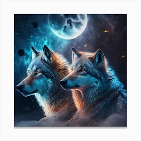 Two Wolf In The Moonlight Canvas Print