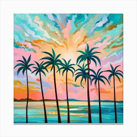 Sunset Palm Trees Canvas Print