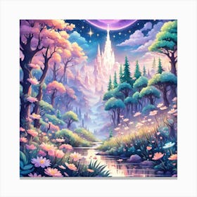 A Fantasy Forest With Twinkling Stars In Pastel Tone Square Composition 211 Canvas Print