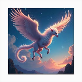 A Mythical Griffin With A Mane Of Swirling, Neon Stardust Soaring Over A Magical Landscape 1 Canvas Print