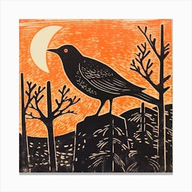 Retro Bird Lithograph Blackbird 1 Canvas Print