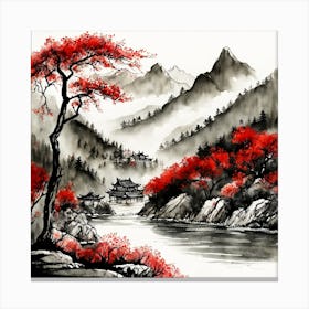Chinese Landscape Mountains Ink Painting (18) 3 Canvas Print