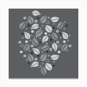 Black And White Fallen Leaves On Gray Canvas Print