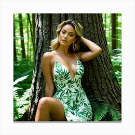 Model Female Woods Forest Nature Fashion Beauty Portrait Trees Greenery Wilderness Outdoo (39) Canvas Print
