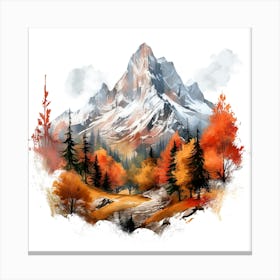 Autumn Mountain Landscape Watercolor Painting Canvas Print