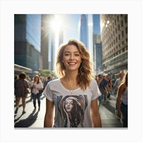 Confident Young Woman Smiling Radiantly Dressed In A Trendy T Shirt Stands At The Center Of A Bus (5) Canvas Print